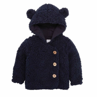 Mudpie Infant Boys Navy Sherpa Hooded Coat | HONEYPIEKIDS | Kids Boutique Clothing