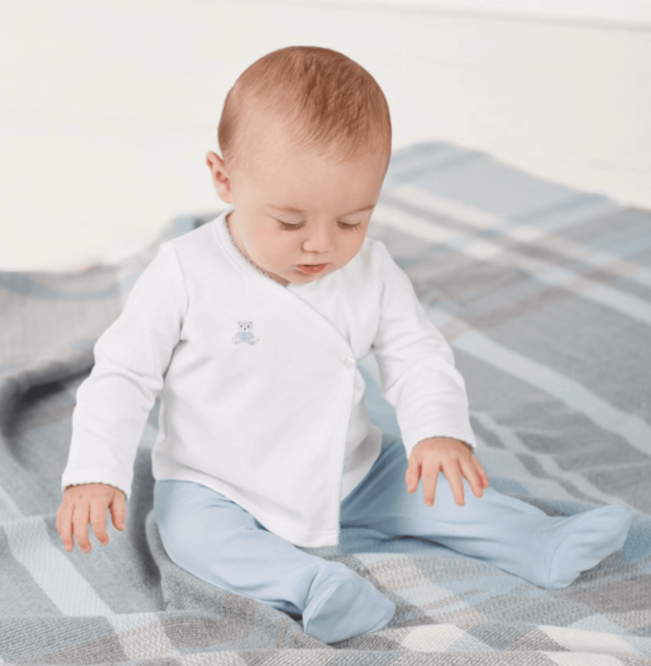 Mudpie Infant Boys French Knot Blue Bear 2 Piece Kimono Set | HONEYPIEKIDS 