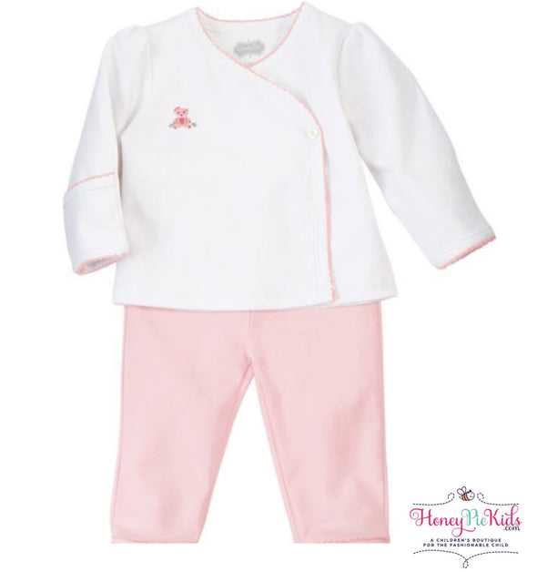 Mudpie Infant Girls French Knot Pink Bear 2 Piece Kimono Set | HONEYPIEKIDS | Kids Boutique Clothing