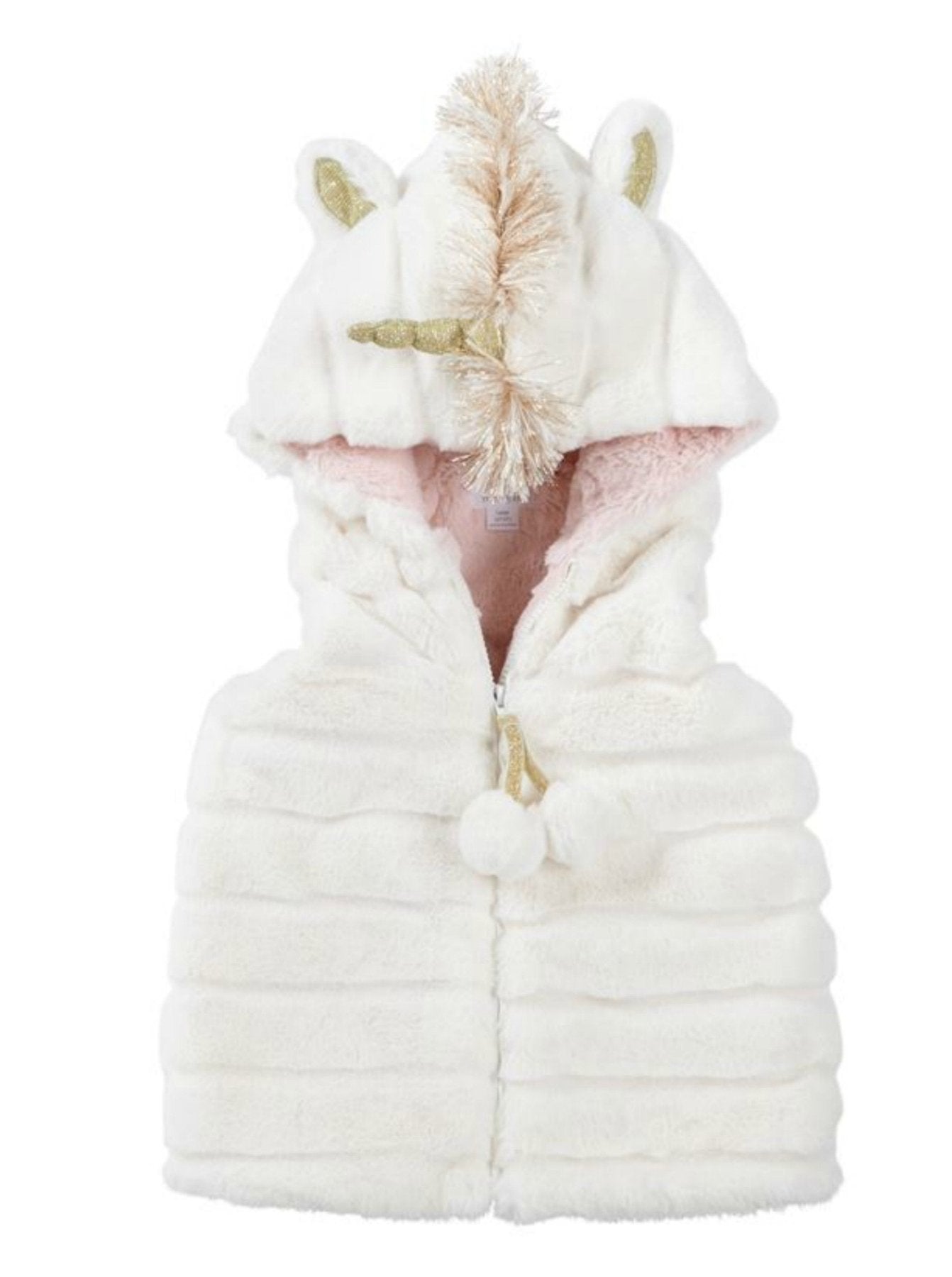 Mudpie Infant & Toddler Girls White Unicorn Faux Fur Hooded Vest | HONEYPIEKIDS 