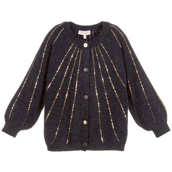 Lili Gaufrette Labambi navy blue & glittery gold cardigan | HONEYPIEKIDS | Kids Boutique Clothing