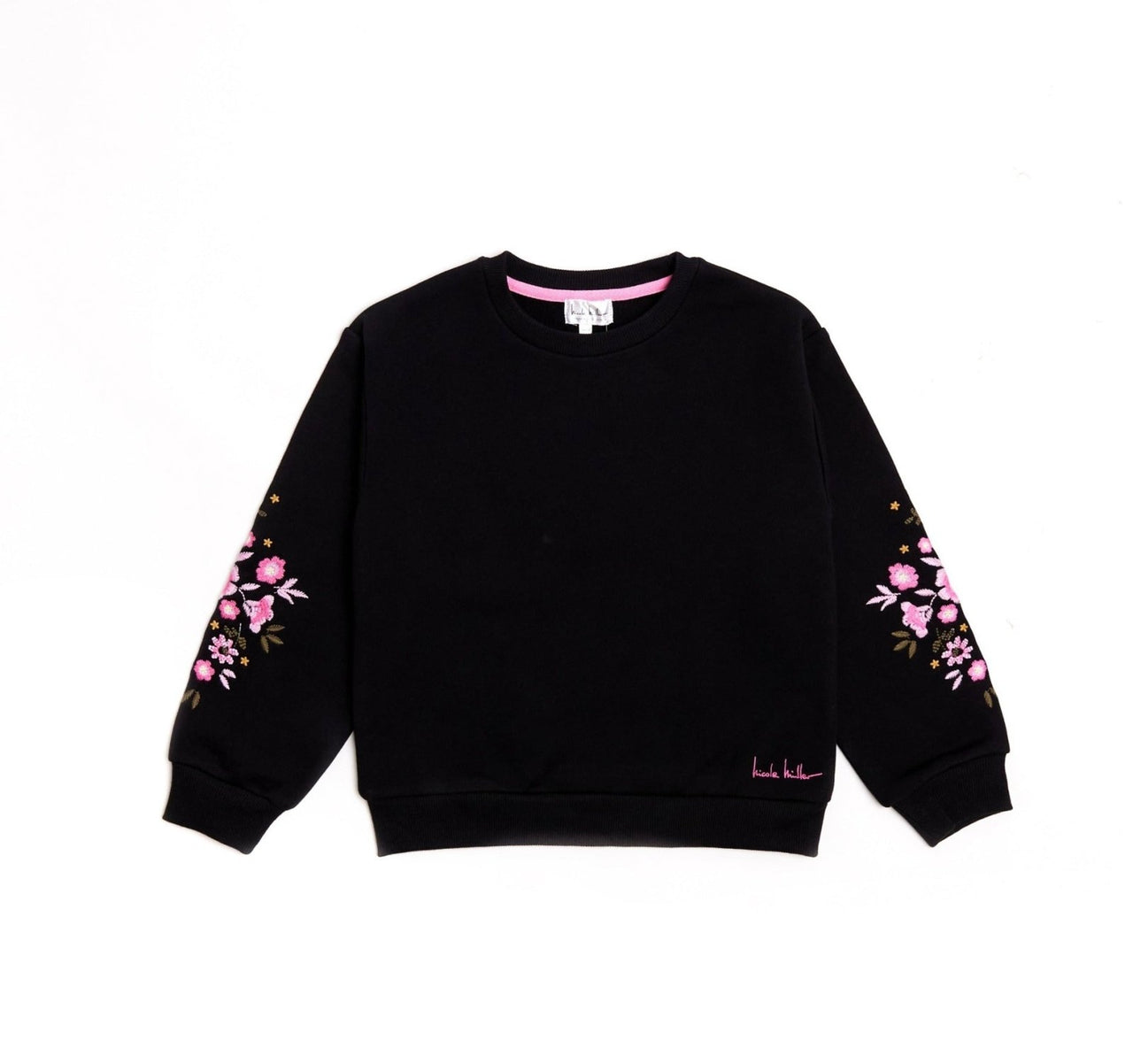 Nicole Miller Girls Black Floral Sleeve Sweatshirt | HONEYPIEKIDS 
