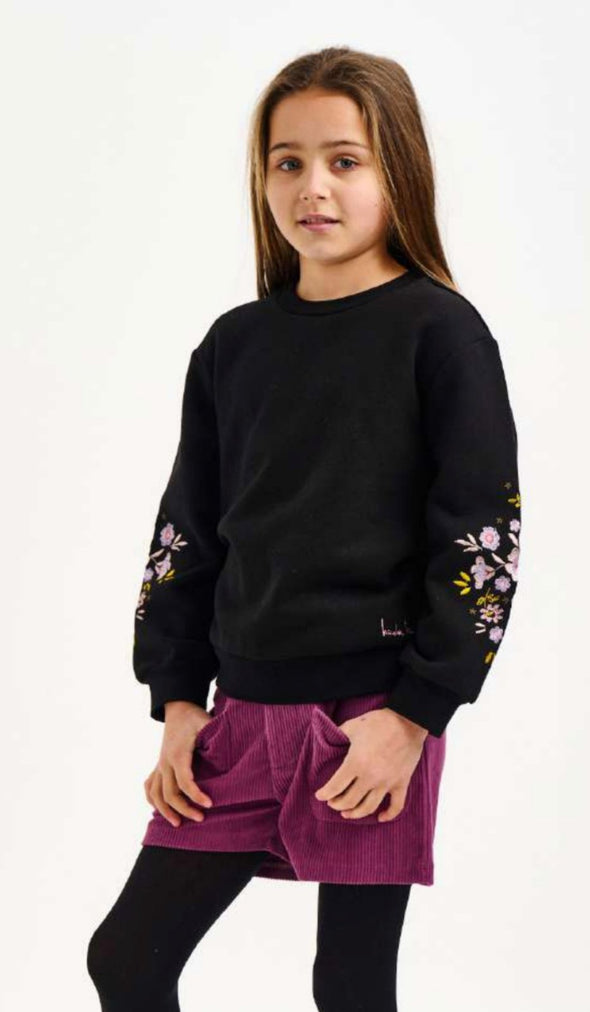 HONEYPIEKIDS | Nicole Miller Girls Black Floral Sleeve Sweatshirt