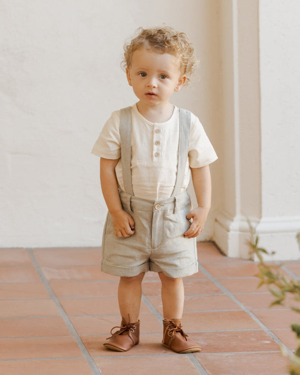 NoraLee Baby Suspender Shorts in Sage | HONEYPIEKIDS.COM