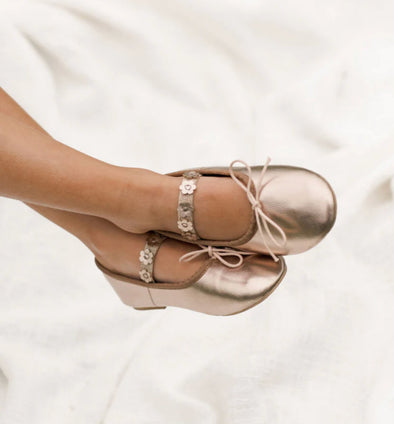 HONEYPIEKIDS | NoraLee Girls Champagne Metallic Ballet Flats Shoes