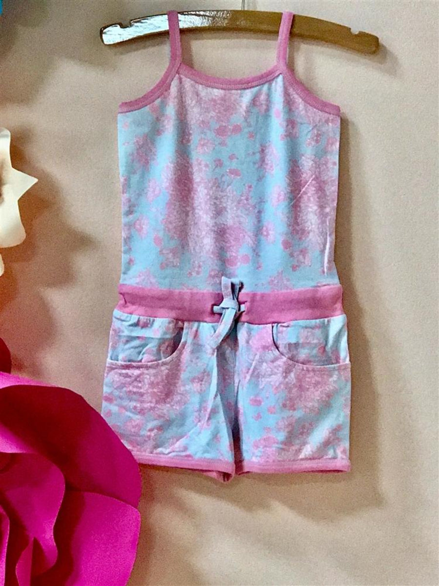 Ooh La La Couture Girls Pink and Blue Toile Shorts Romper | HONEYPIEKIDS