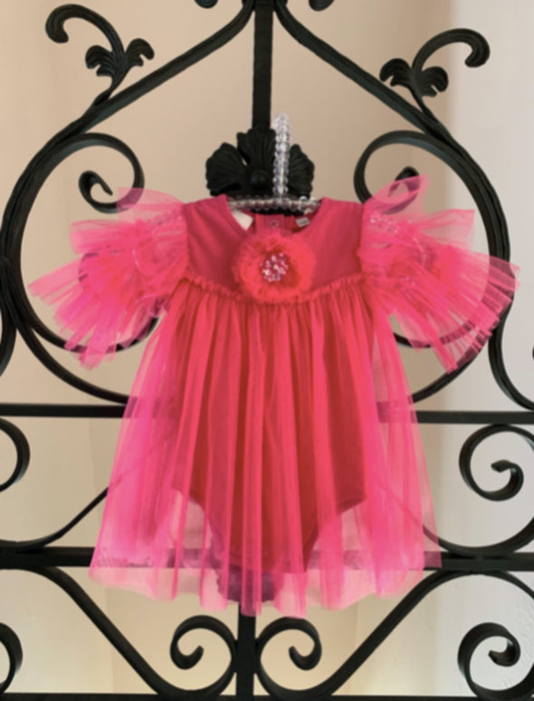 Ooh La La Couture Baby Girls Hot Pink Grace Onesie Dress | HONEYPIEKIDS | Kids Boutique Clothing