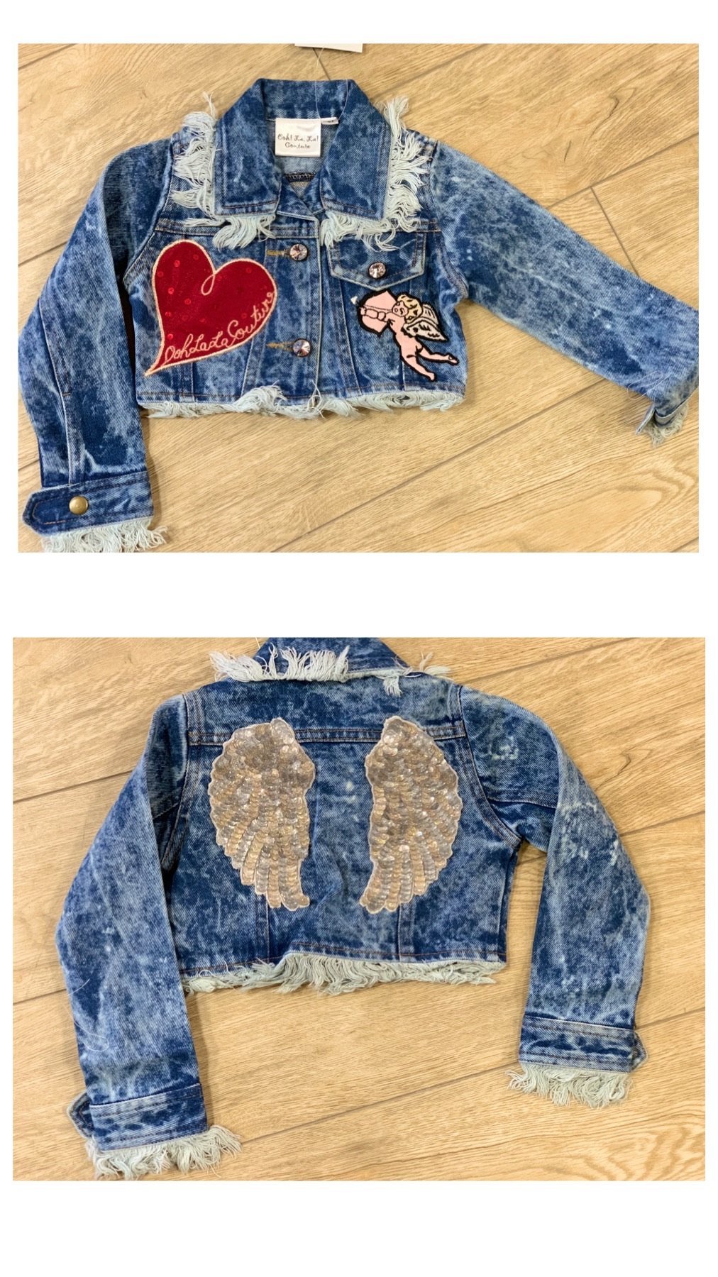 Ooh La La Couture Cupid & Hearts Wings Denim Jacket | HONEYPIEKIDS 