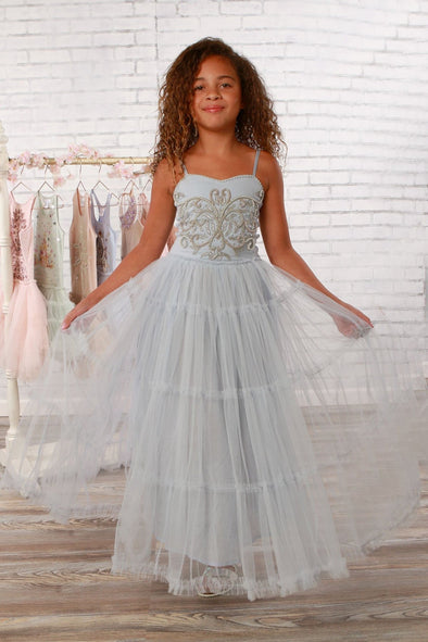 Ooh La La Couture Girls Sky Blue Calliope Long Dress | HONEYPIEKIDS | Kids Boutique Clothing