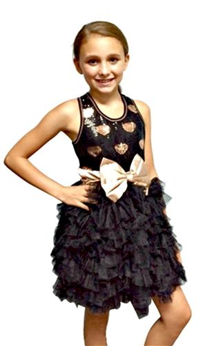 black dress with gold hearts Moschino Girls All Over Hearts Dress in Black
