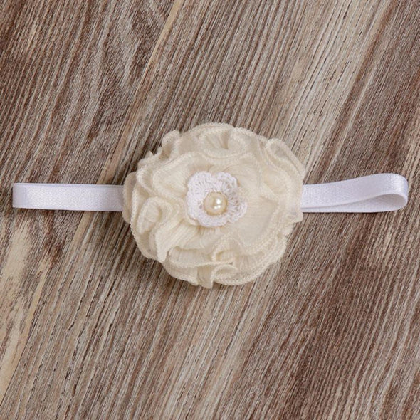 Ooh La La Couture Infant Cream & White Ruffle Flower Elastic Headband | HONEYPIEKIDS 