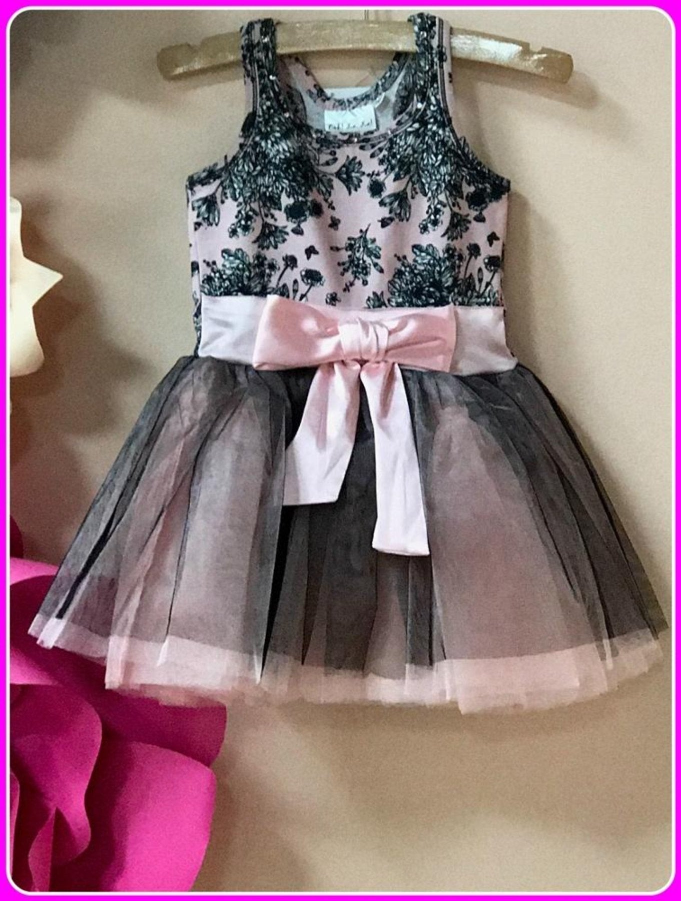 Ooh La La Couture Pink and Black Toile Tie Bow Tutu Dress | HONEYPIEKIDS 