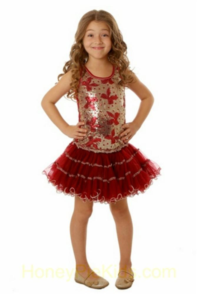 Ooh La La Couture Red Bows Sequin Poufier Infant Dress | HONEYPIEKIDS 