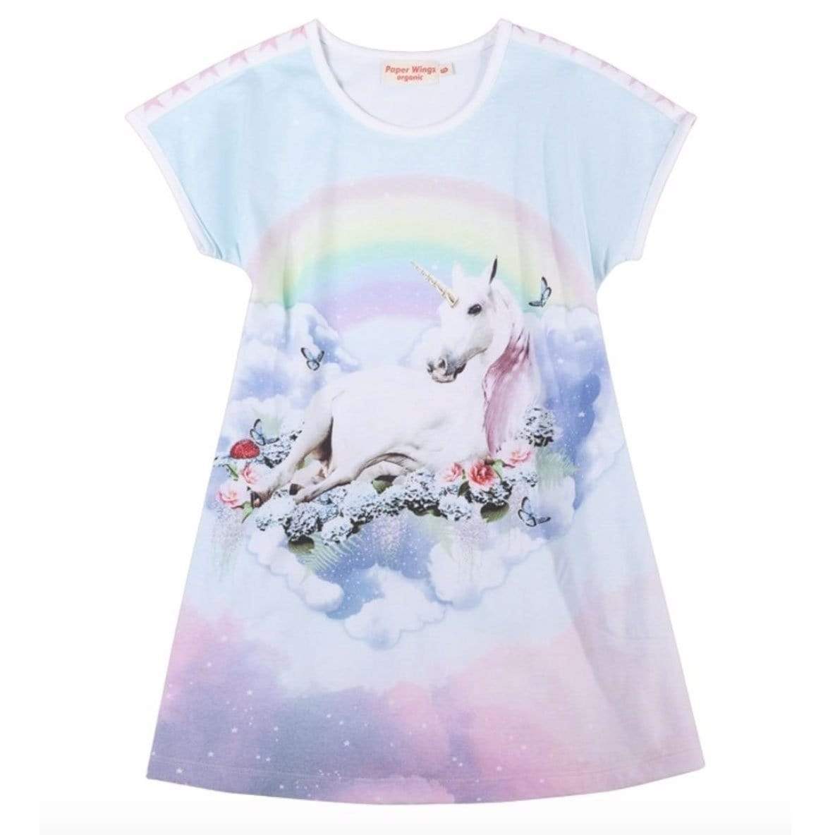 Paper Wings Organic Unicorn Cloud Girls Tee Shirt Dress | HONEYPIEKIDS 
