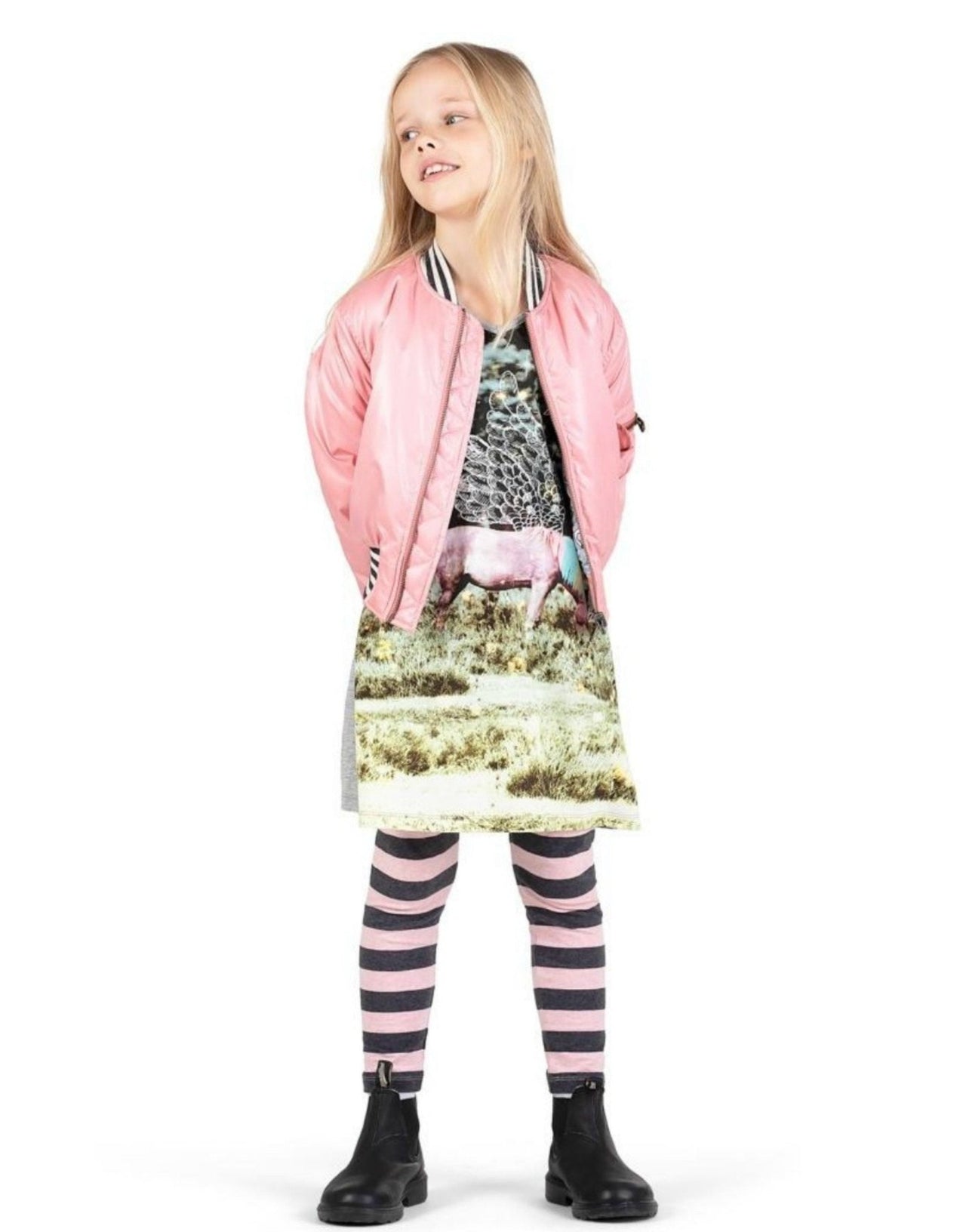 Paper Wings Pink Stripe Leggings | HONEYPIEKIDS 