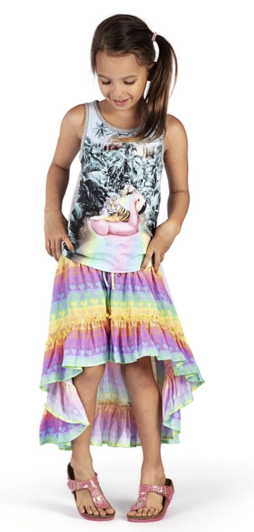 Paper Wings Rainbow High Low Maxi Skirt | HONEYPIEKIDS 