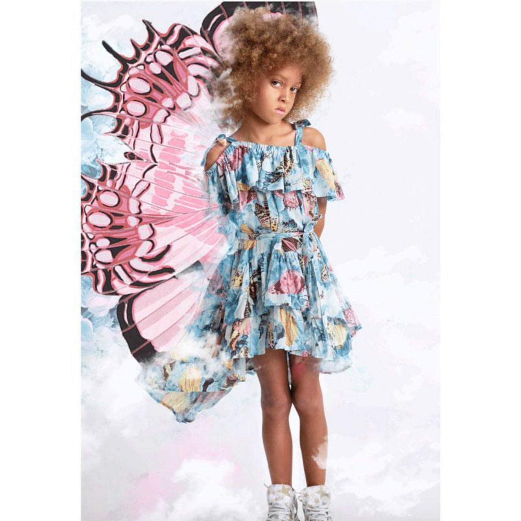 Paper Wings Vintage Butterfly Roses Girls Frilled Dress | HONEYPIEKIDS 