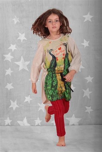 Paper Wings Vintage Peacock Drawstring dress | HONEYPIEKIDS 