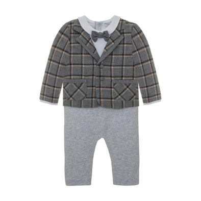 Patachou Baby Boys Long Sleeve Grey Plaid Pants Romper | HONEYPIEKIDS | Kids Boutique Clothing