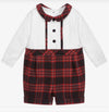 Patachou Baby Boys Long Sleeve Red Tartan Shorts Romper | HONEYPIEKIDS | Kids Boutique Clothing