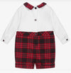 Patachou Baby Boys Long Sleeve Red Tartan Shorts Romper | HONEYPIEKIDS | Kids Boutique Clothing