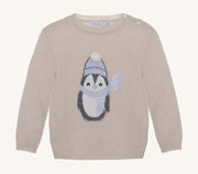 Patachou Baby to Youth Boys Beige & Blue Penguin Cashmere Knit Sweater | HONEYPIEKIDS 