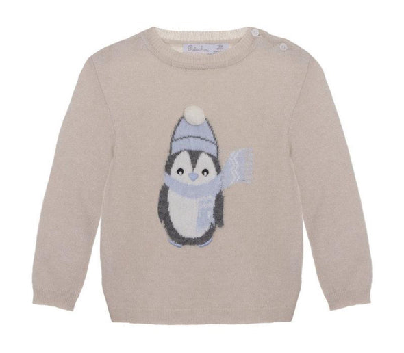 Patachou Baby to Youth Boys Beige & Blue Penguin Cashmere Knit Sweater | HONEYPIEKIDS | Kids Boutique Clothing