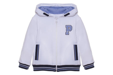 Patachou Boys White Logo Zip Up Hooded Jacket | HONEYPIEKIDS | Kids Boutique Clothing