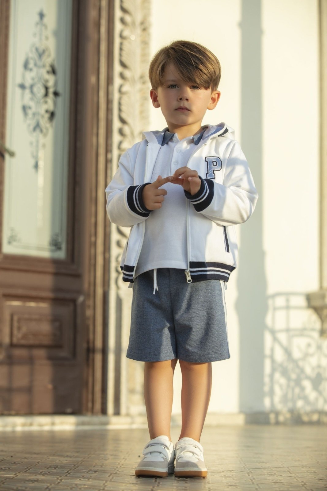 Patachou Boys White Logo Zip Up Hooded Jacket | HONEYPIEKIDS 