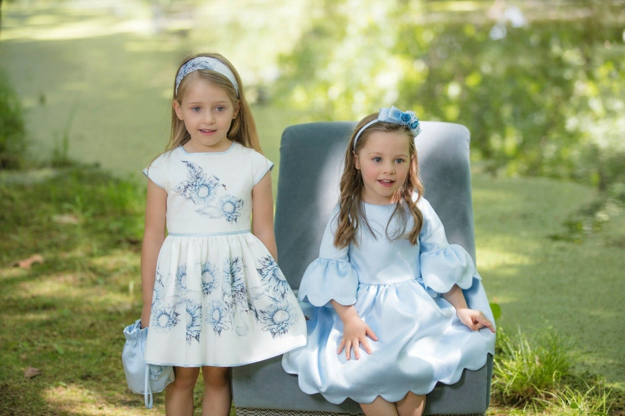 Patachou Girls Blue Botanical Flowers Printed Dress | HONEYPIEKIDS 