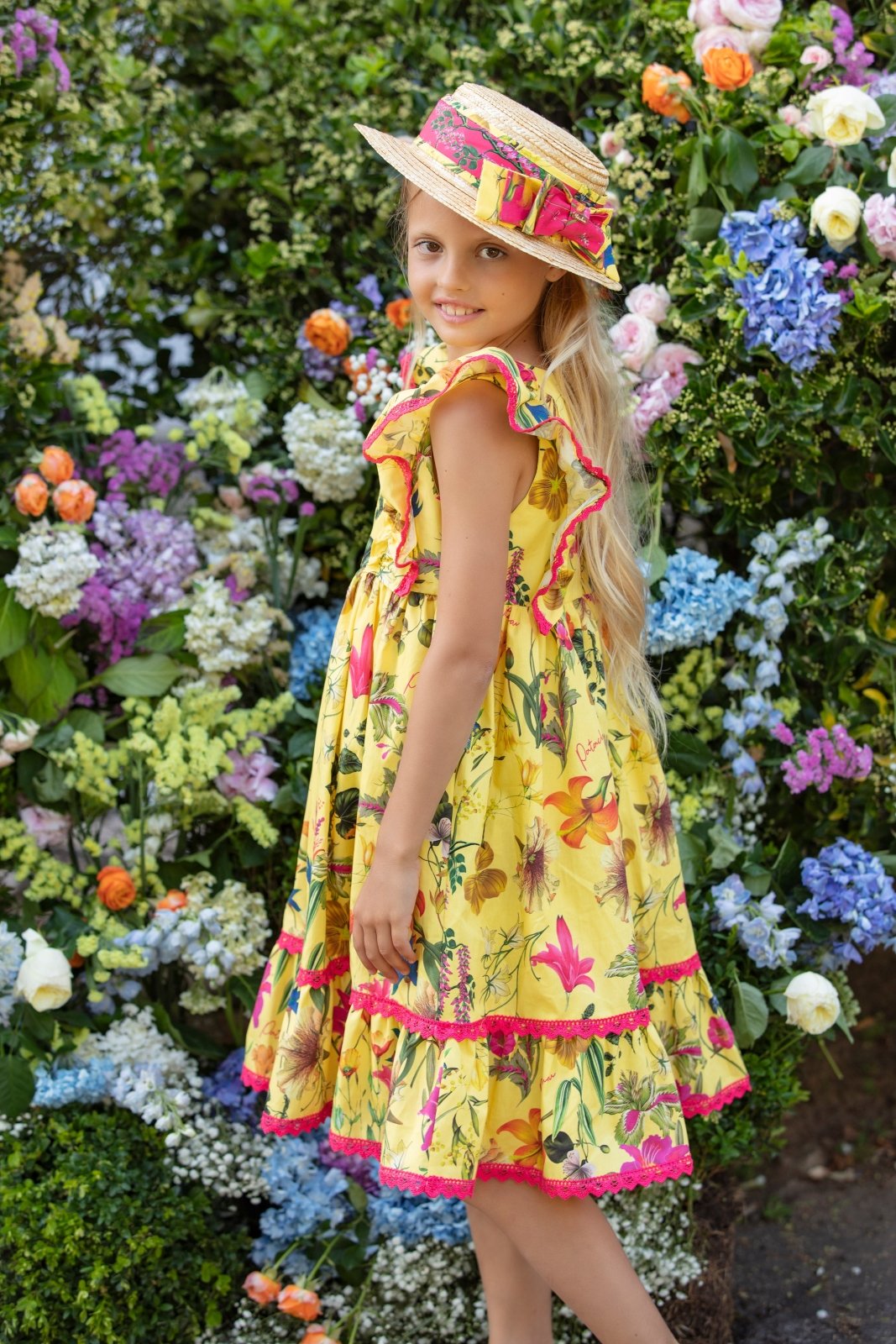 Patachou Girls Botanic FUCHSIA Straw Hat | HONEYPIEKIDS 