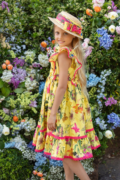 Patachou Girls EXCLUSIVE Botanic YELLOW Print Dress | HONEYPIEKIDS | Kids Boutique Clothing
