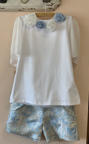 Patachou Girls Green & Blue Jacquard Woven Shorts | HONEYPIEKIDS 