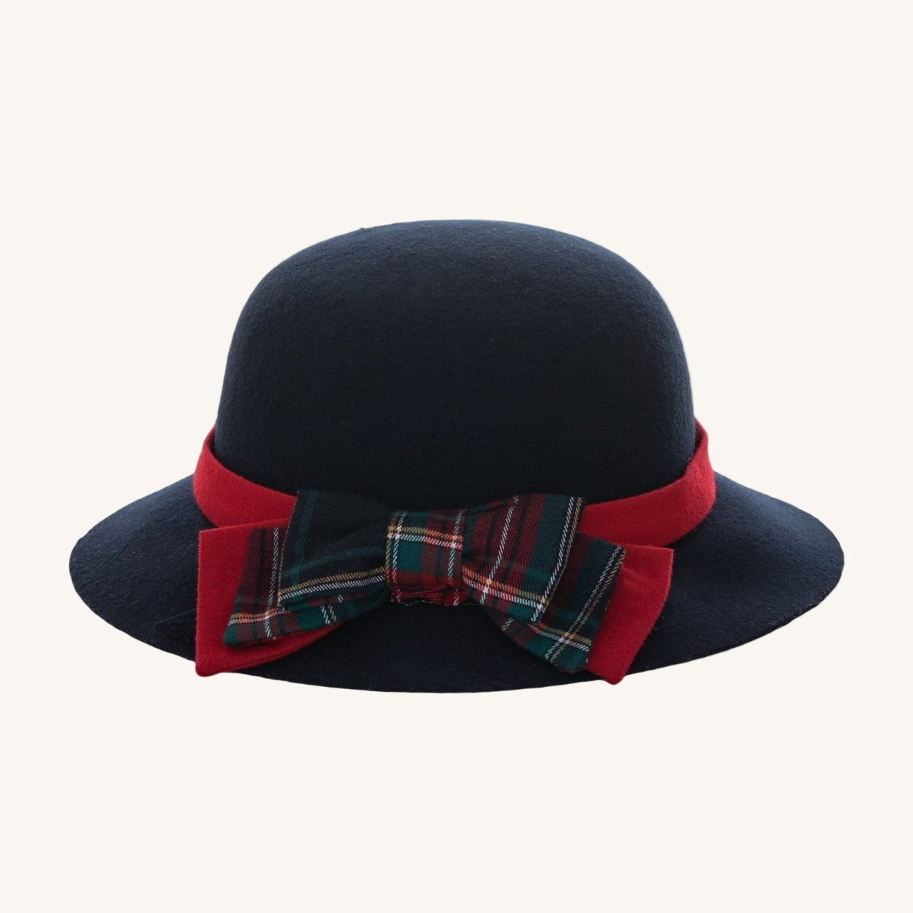 Patachou Girls Navy and Red Tartan Bow Wool Rimmed Hat | HONEYPIEKIDS 