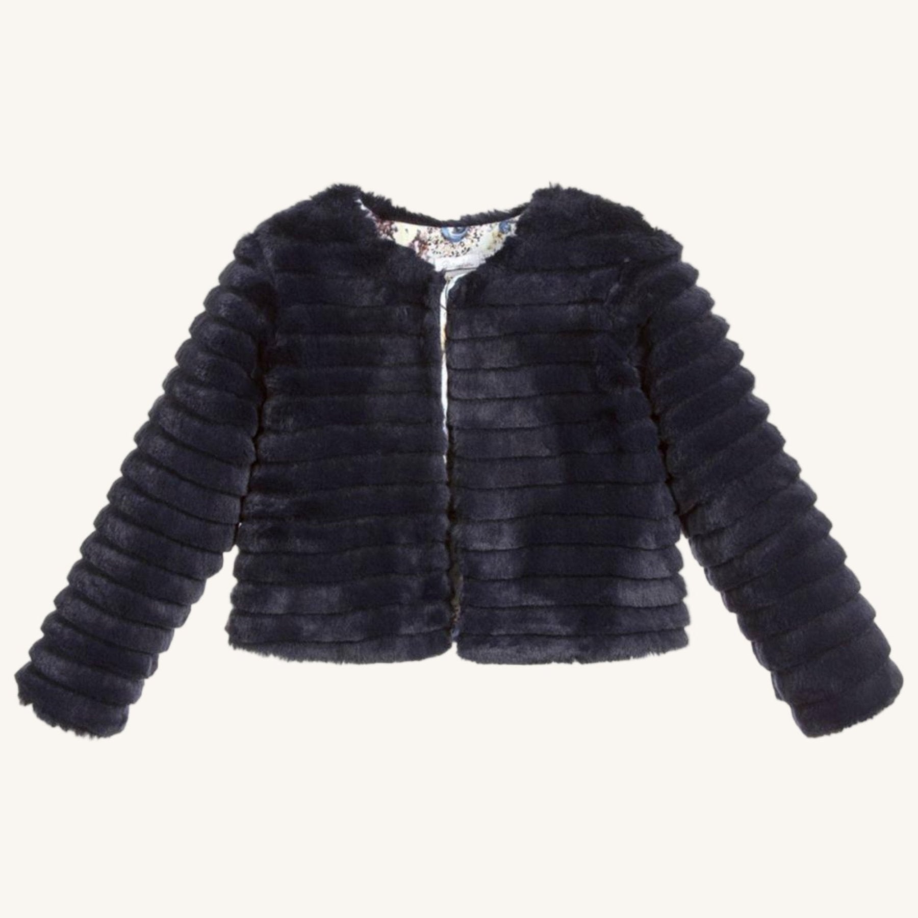 Patachou Girls Navy Faux Fur Jacket | HONEYPIEKIDS 