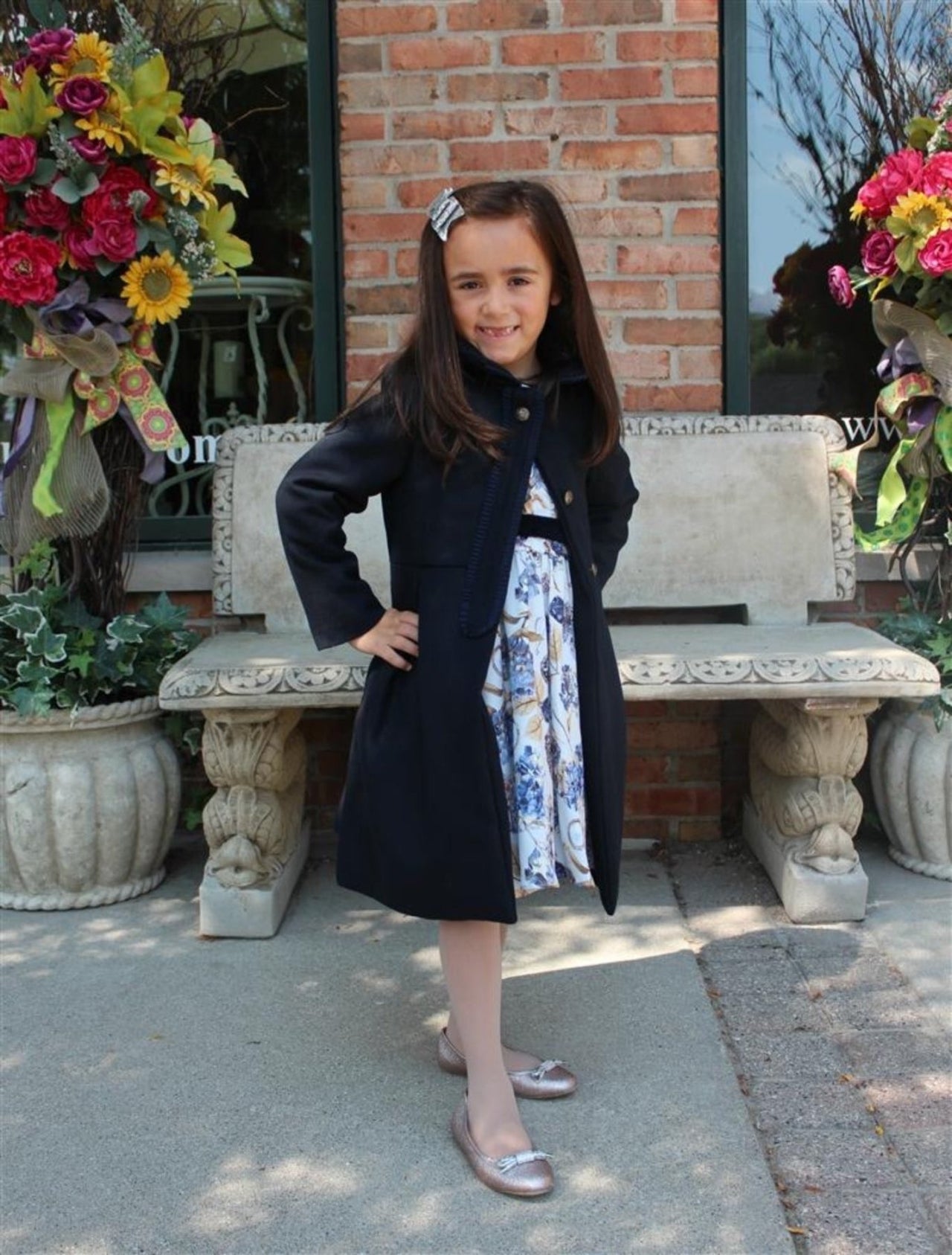 Patachou Girls Navy Long Woven Dress Coat | HONEYPIEKIDS 
