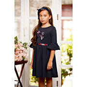 Patachou Girls Navy & Tartan Bow Dress | HONEYPIEKIDS 
