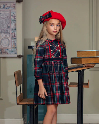 Patachou Girls Navy Tartan Check Flannel Dress | HONEYPIEKIDS | Kids Boutique Clothing