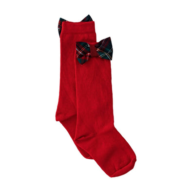 Patachou Girls Red and Navy Tartan Bow Socks | HONEYPIEKIDS | Kids Boutique Clothing