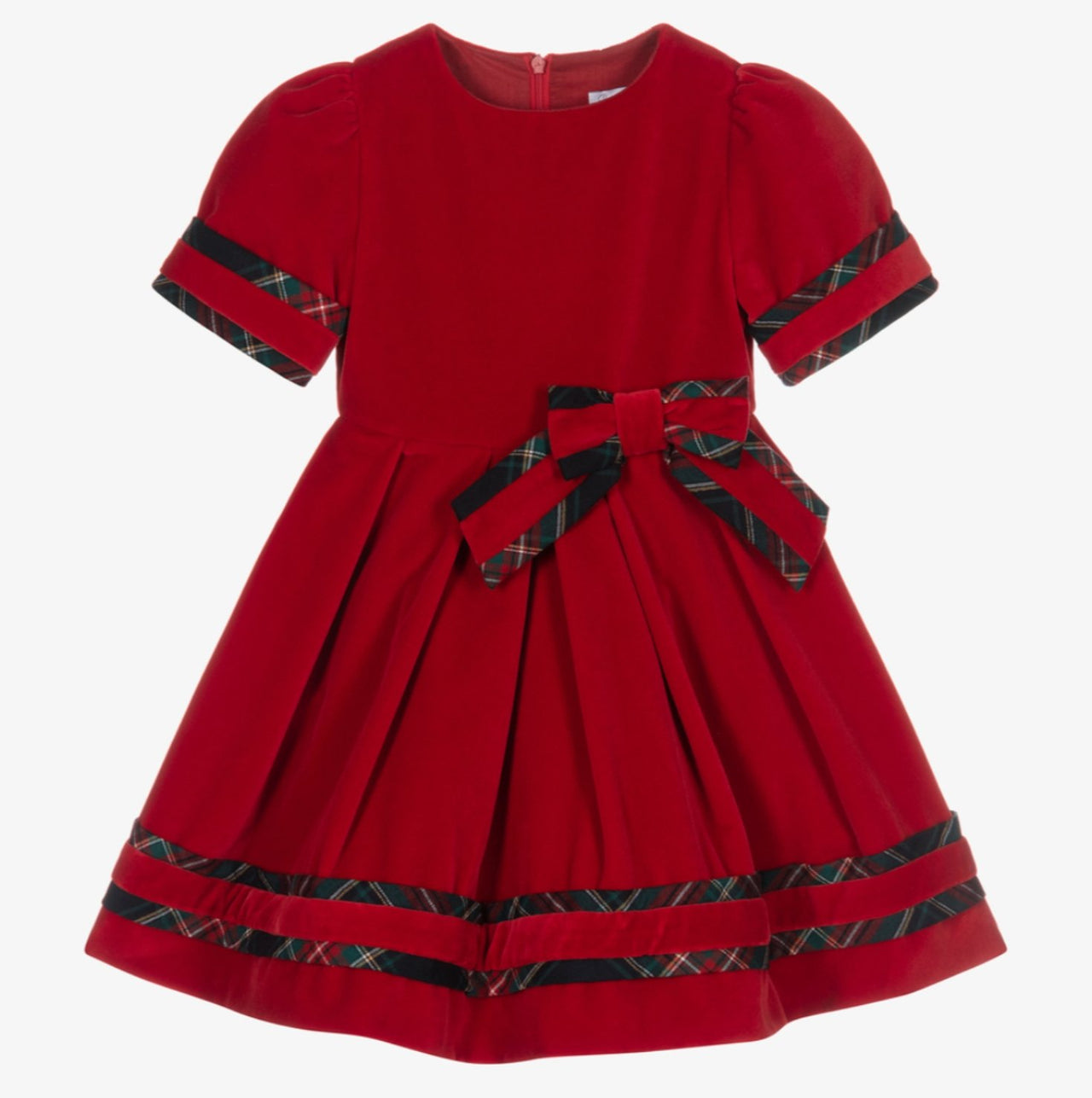 Patachou Girls Red Velvet Tartan Bow Dress | HONEYPIEKIDS 