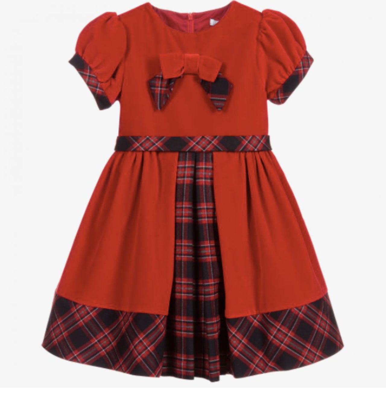 Patachou Girls Red Velvet Tartan Dress | HONEYPIEKIDS 