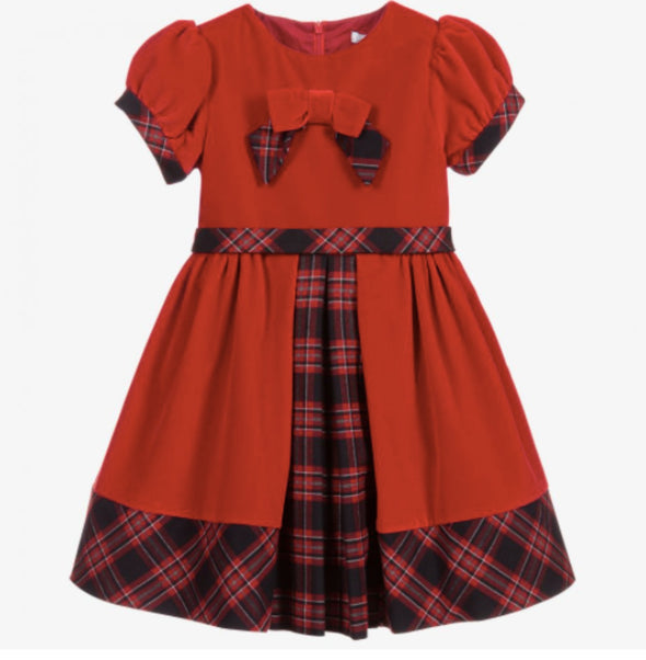 Patachou Girls Red Velvet Tartan Dress | HONEYPIEKIDS | Kids Boutique Clothing