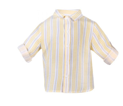 Patachou Infant and Toddler Boys Yellow and Grey Striped Woven Long Sleeve Shirt | HONEYPIEKIDS | Kids Boutique Clothing