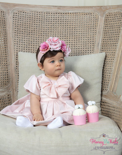 Patachou Infant & Toddler Girls Pale Pink Velvet Bow Dress | HONEYPIEKIDS | Kids Boutique Clothing