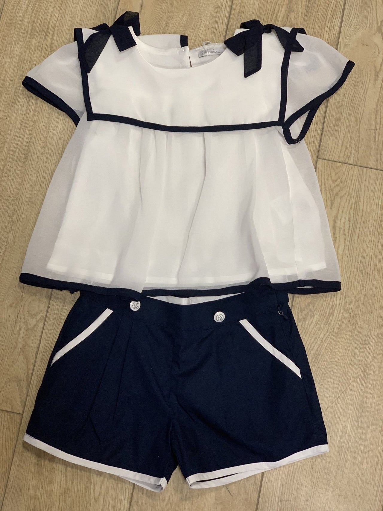 Patachou Little Girls Marine Style White and Blue Woven Top | HONEYPIEKIDS 