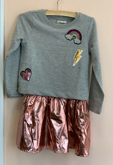 Hatley Girls Pretty Patches Rose Gold Drop Waist Dress | HONEYPIEKIDS | Kids Boutique Clothing