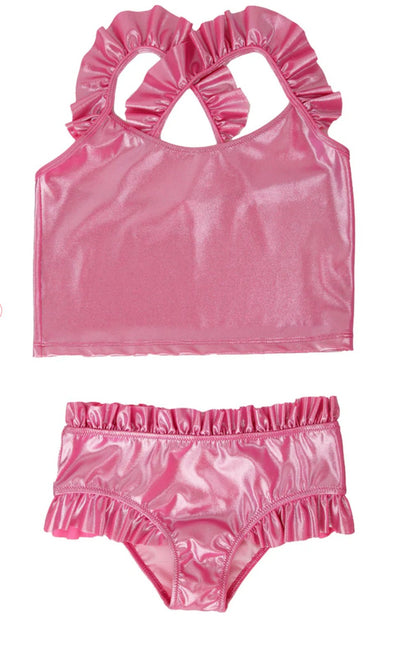 Piccoli Principi Girls Arianna Glossy Pink 2 Piece Swimsuit | HONEYPIEKIDS.COM