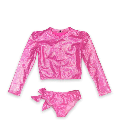 Piccoli Principi Swimwear MARTINICA Glitter Pink 2 Piece Rashguard Swimsuit | HONEYPIEKIDS