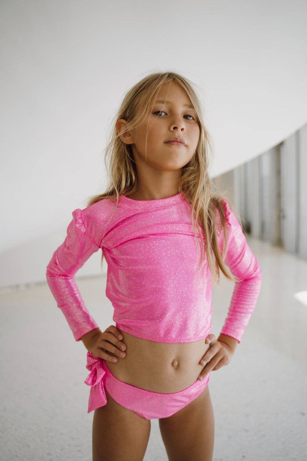 Piccoli Principi Swimwear - MARTINICA Pink L/S 2 Piece Girls Swimsuit | HONEYPIEKIDS 