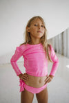 Piccoli Principi Swimwear MARTINICA Glitter Pink 2 Piece Rashguard Swimsuit | HONEYPIEKIDS